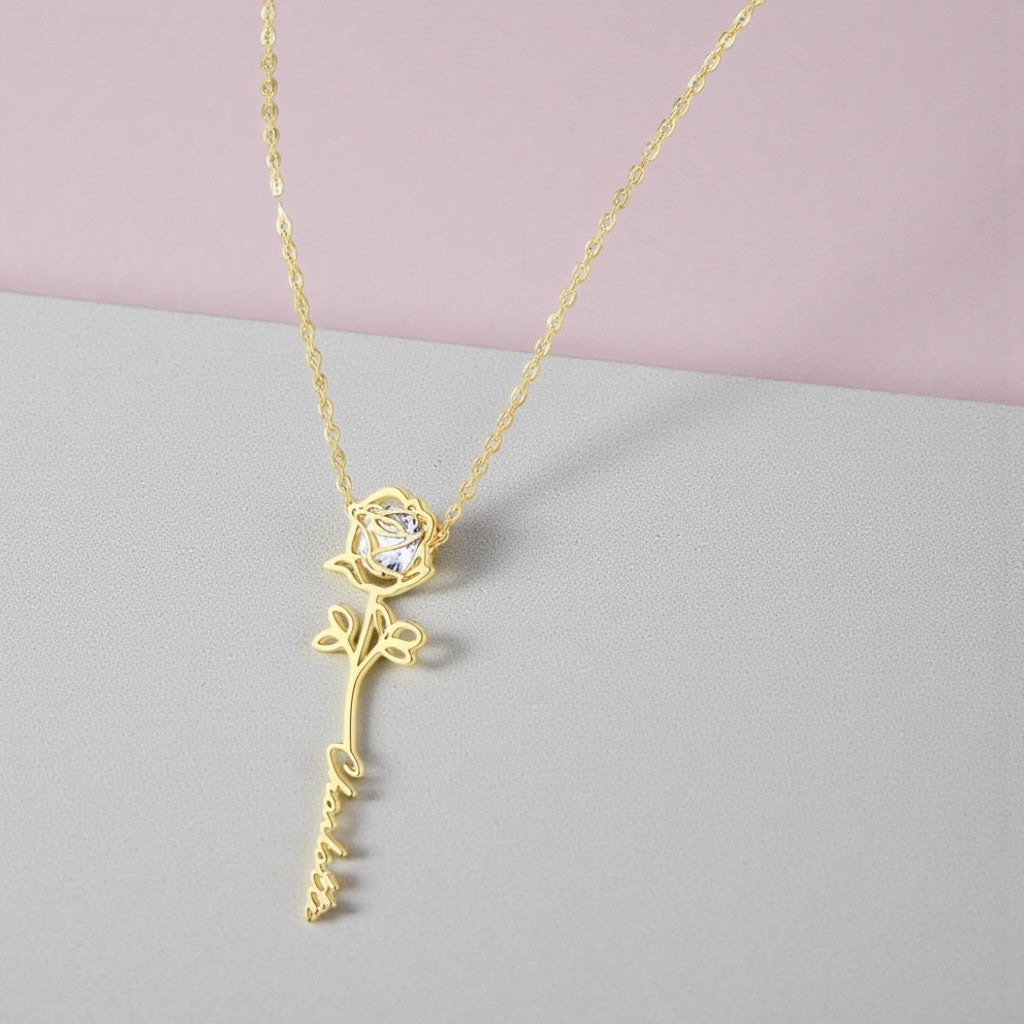 Birthday flower with customizable name design light luxury high-end necklace