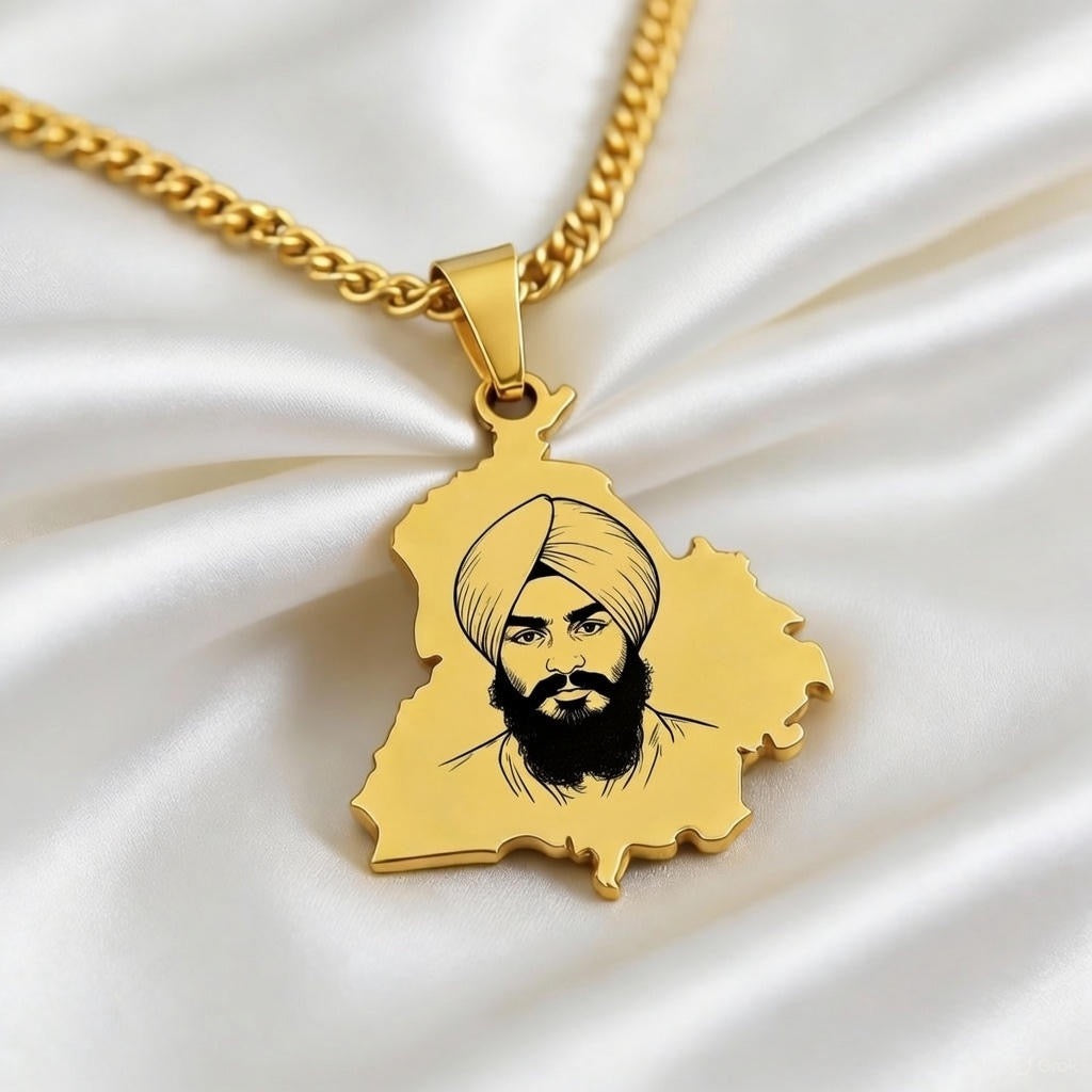 Personalized Punjab Map Khanda Symbol Necklace