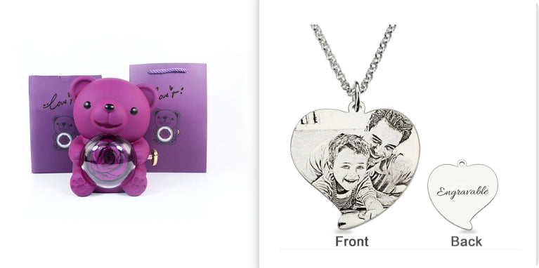 Rotating Bear Gift Box Rose Jewelry Box