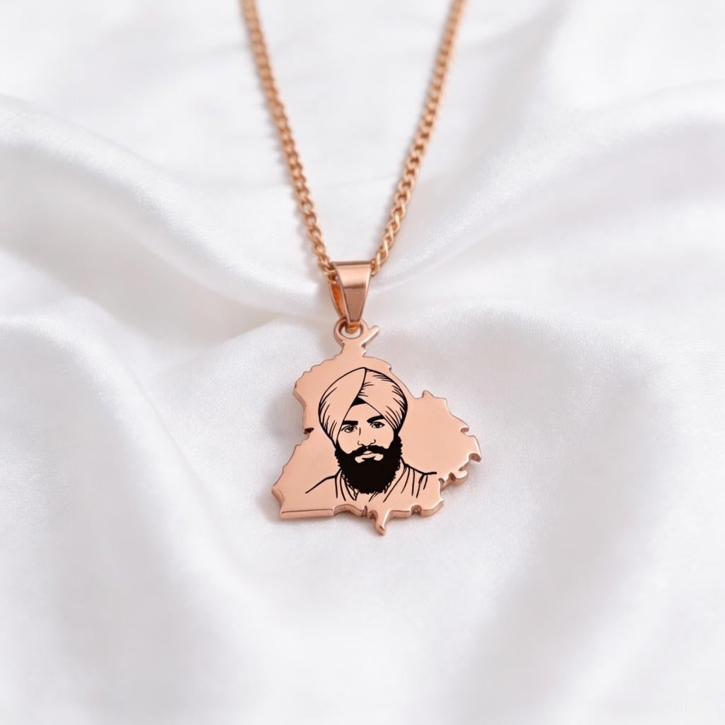 Personalized Punjab Map Khanda Symbol Necklace
