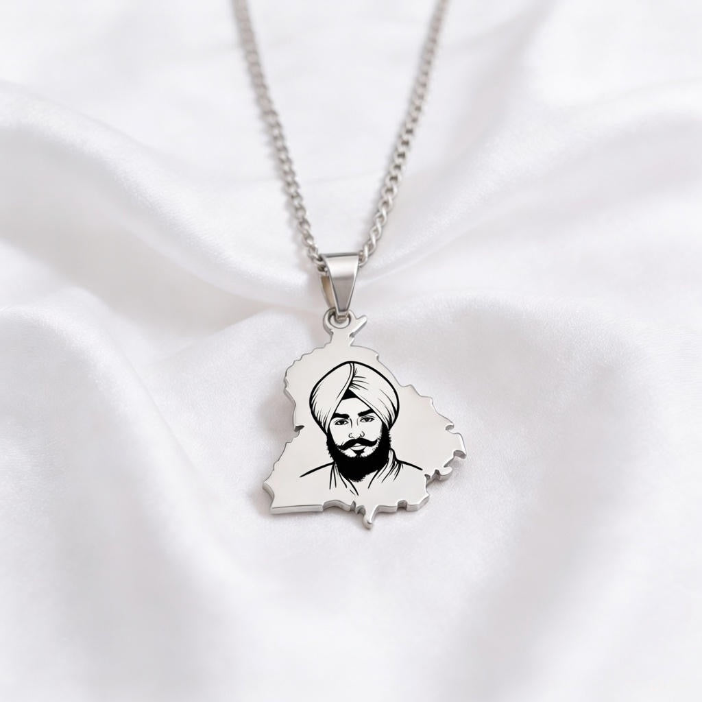Personalized Punjab Map Khanda Symbol Necklace