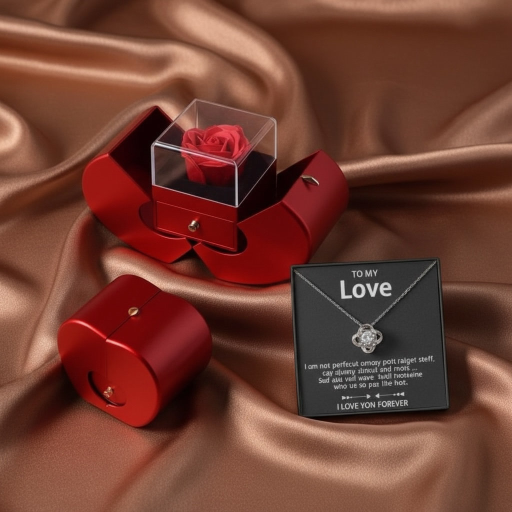 Exquisite and fashionable four-leaf clover hollow out diamond high-end gift box necklace