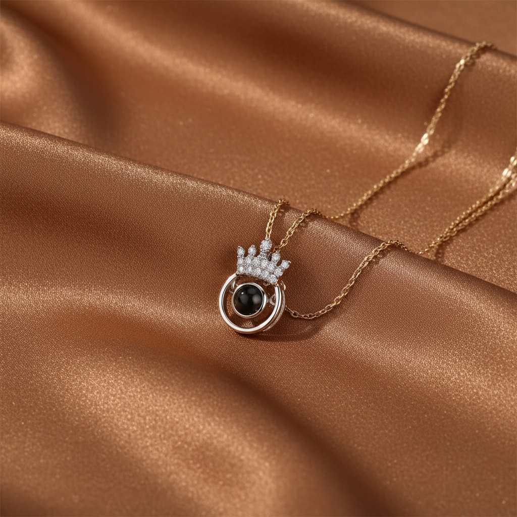 Delicate Dazzling Crown Diamond Projection Necklace